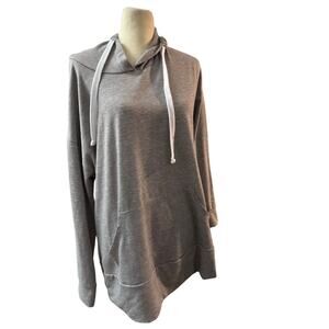 Red Lolly Gray Pullover Hoodie Tunic Kangaroo Pocket Casual Sweatshirt Size M